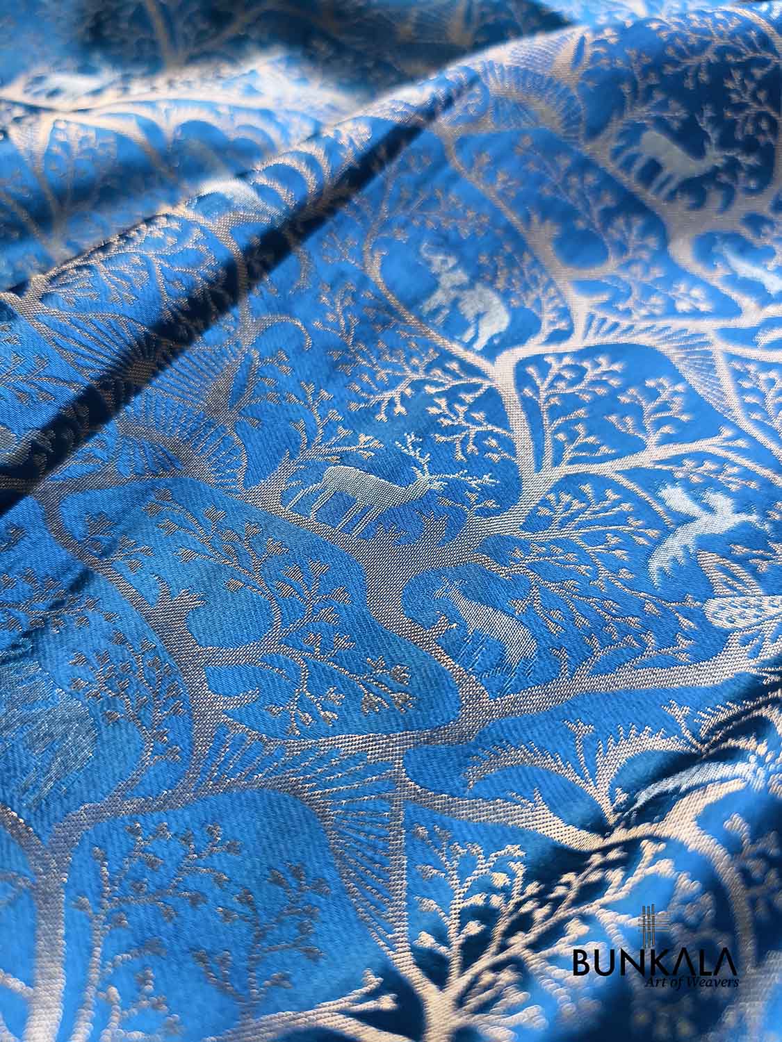 Blue Shikargha Sona Rupa Weaved Banarasi Mashru Silk Saree
