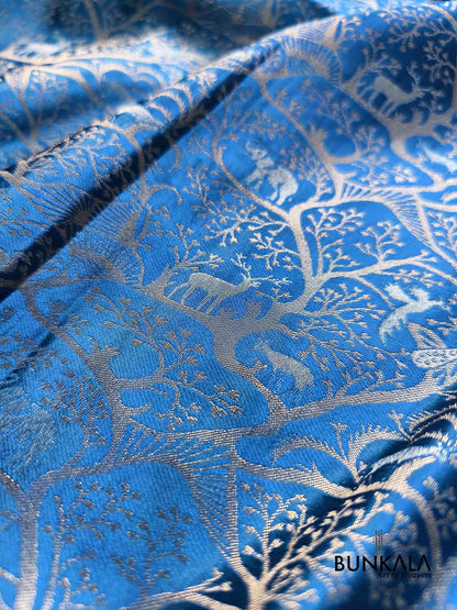 Blue Shikargha Sona Rupa Weaved Banarasi Mashru Silk Saree