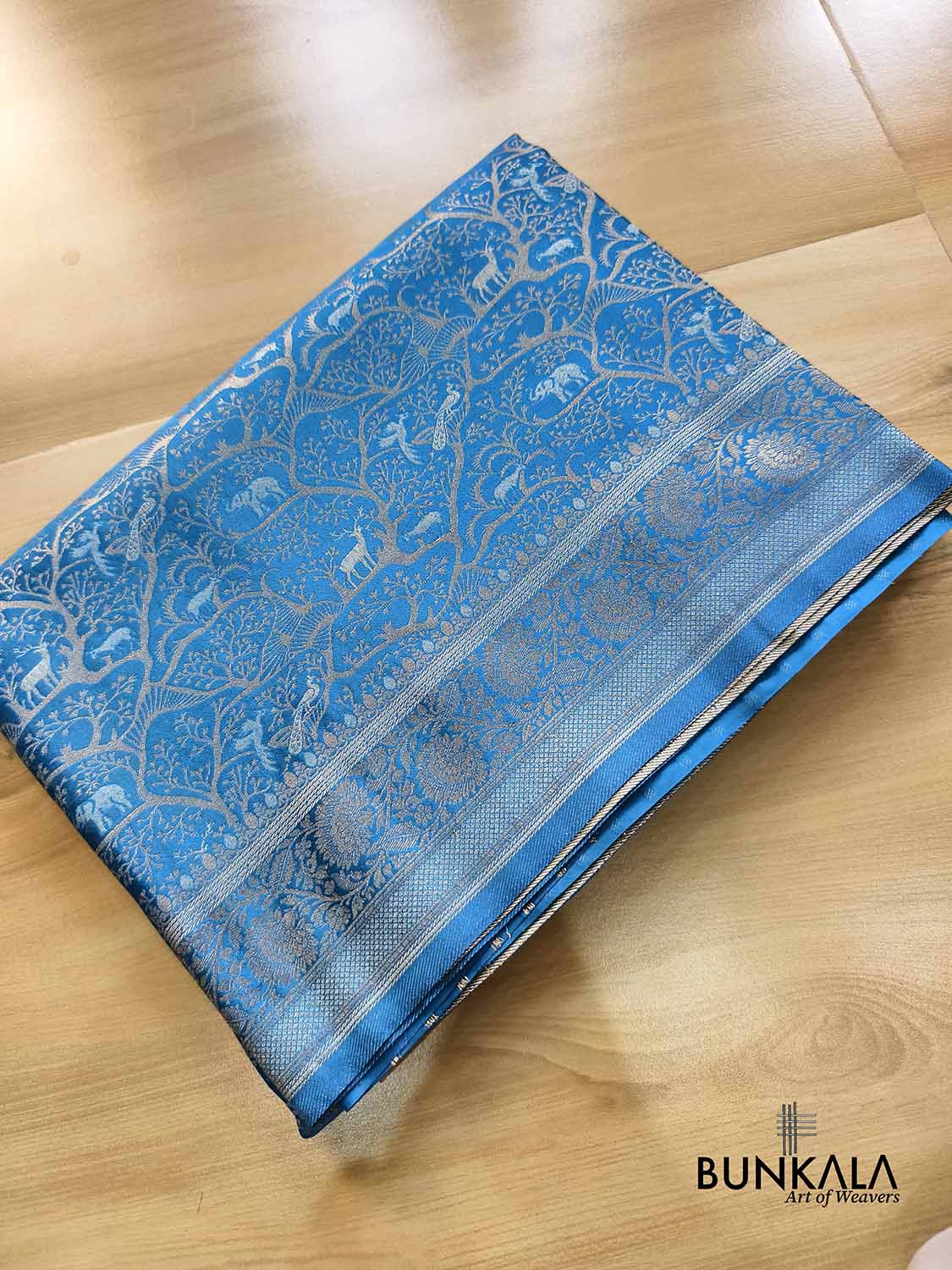 Blue Shikargha Sona Rupa Weaved Banarasi Mashru Silk Saree
