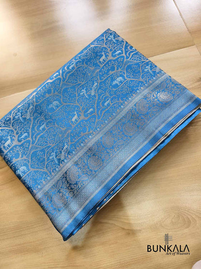 Blue Shikargha Sona Rupa Weaved Banarasi Mashru Silk Saree