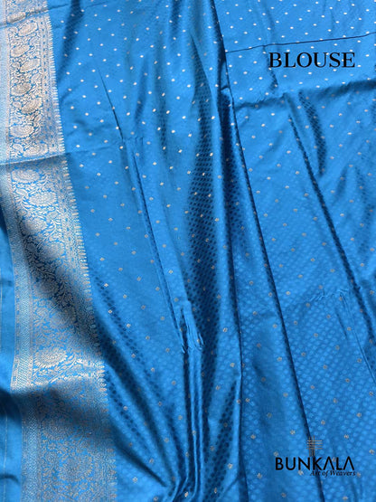 Blue Shikargha Sona Rupa Weaved Banarasi Mashru Silk Saree