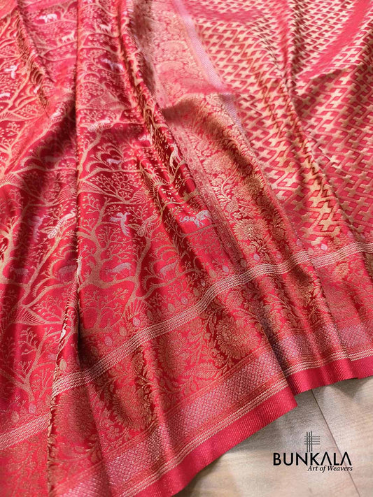 Red Shikargha Sona Rupa Weaved Banarasi Mashru Silk Saree
