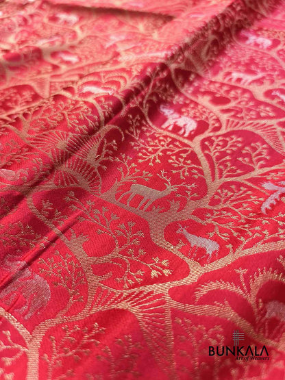 Red Shikargha Sona Rupa Weaved Banarasi Mashru Silk Saree