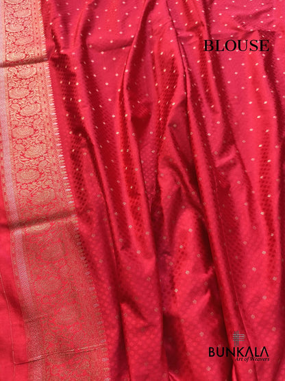 Red Shikargha Sona Rupa Weaved Banarasi Mashru Silk Saree