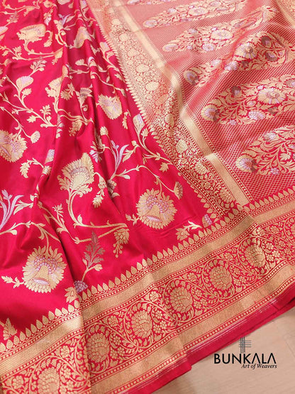 Red Silk Floral Jaal Banarasi Saree