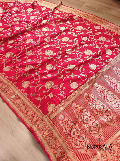 Red Silk Floral Jaal Banarasi Saree