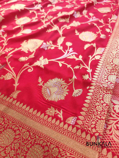 Red Silk Floral Jaal Banarasi Saree
