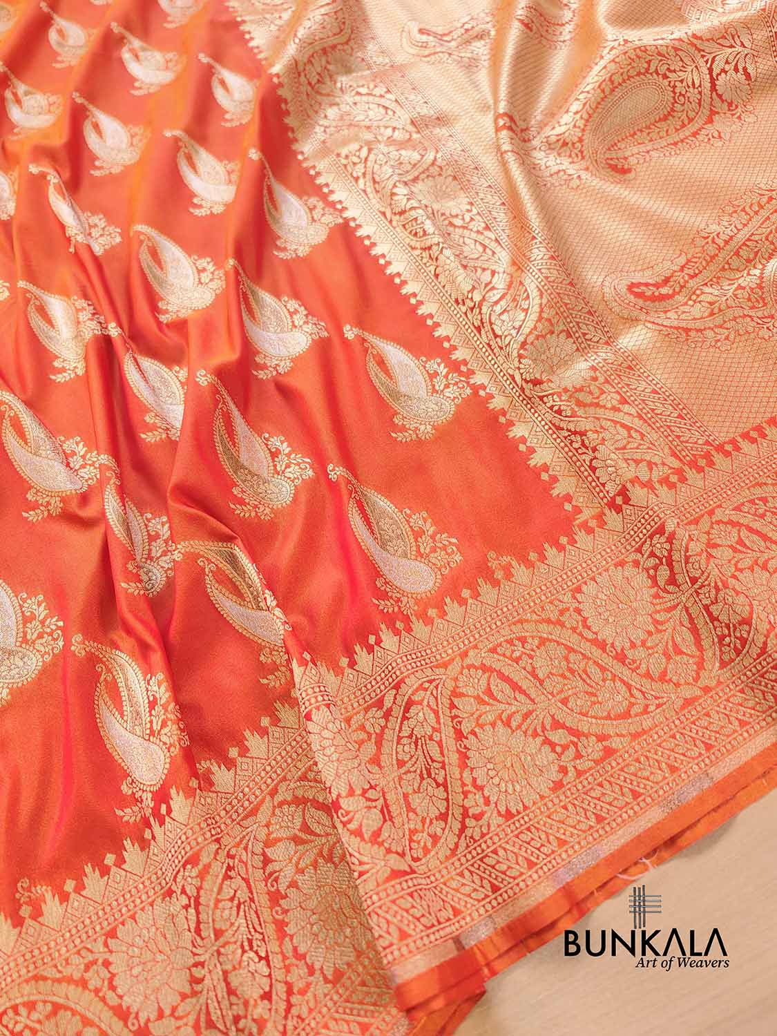 Orange Silk Paisley Banarasi Saree