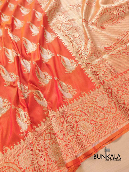 Orange Silk Paisley Banarasi Saree
