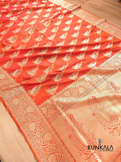 Orange Silk Paisley Banarasi Saree