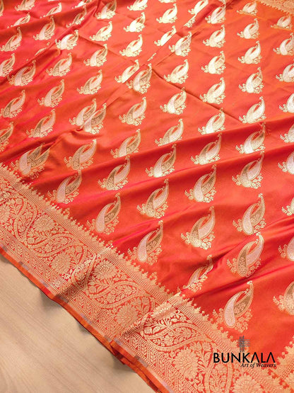 Orange Silk Paisley Banarasi Saree