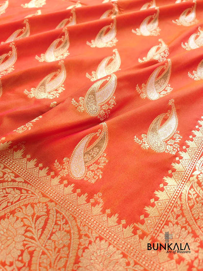 Orange Silk Paisley Banarasi Saree