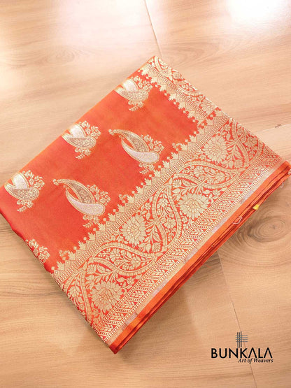 Orange Silk Paisley Banarasi Saree