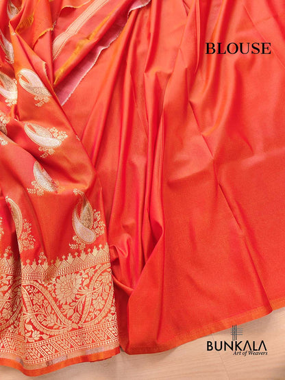 Orange Silk Paisley Banarasi Saree