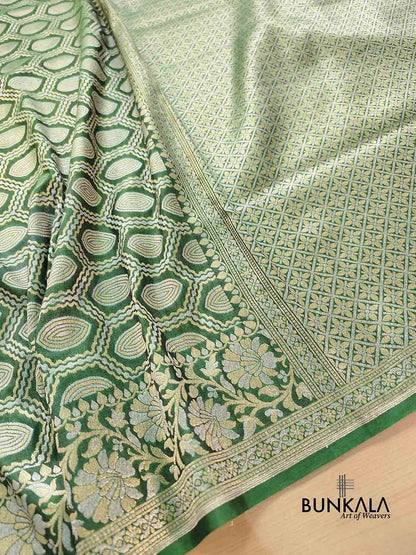 Green Silk Geometrical Banarasi Saree