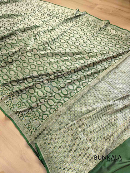 Green Silk Geometrical Banarasi Saree
