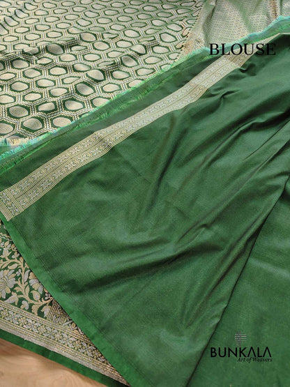 Green Silk Geometrical Banarasi Saree