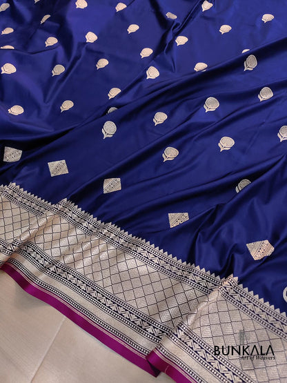 Navy Blue Koniya Buta Banarasi Mashru Silk Saree