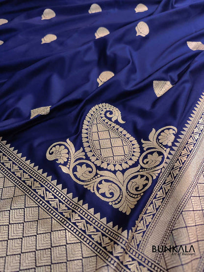 Navy Blue Koniya Buta Banarasi Mashru Silk Saree