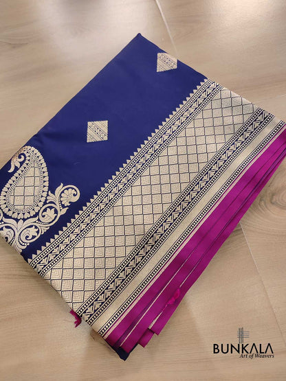 Navy Blue Koniya Buta Banarasi Mashru Silk Saree