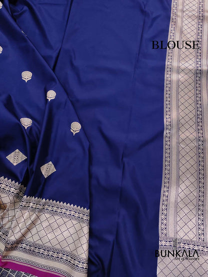 Navy Blue Koniya Buta Banarasi Mashru Silk Saree
