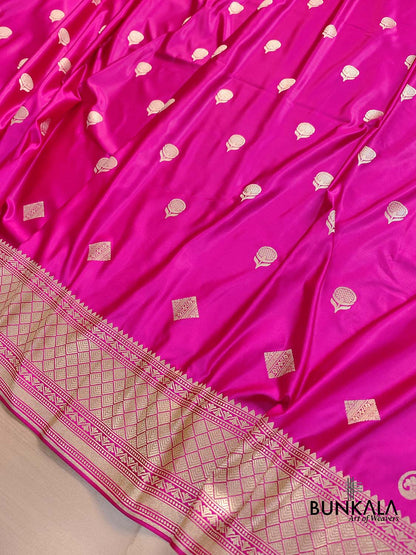 Hot Pink Koniya Buta Banarasi Mashru Silk Saree