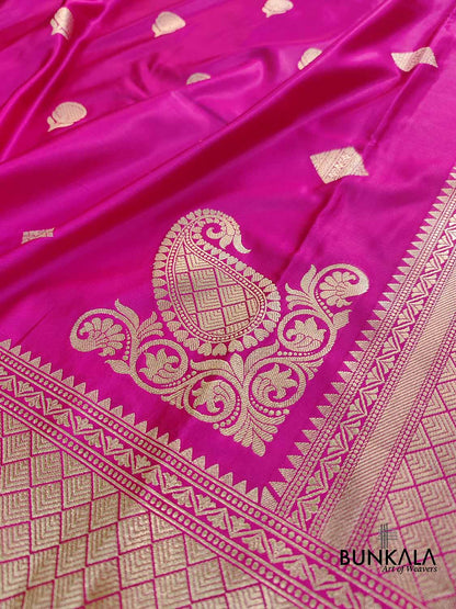 Hot Pink Koniya Buta Banarasi Mashru Silk Saree