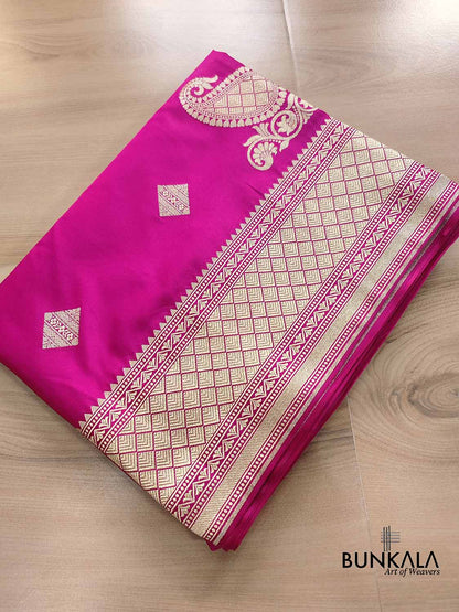 Hot Pink Koniya Buta Banarasi Mashru Silk Saree