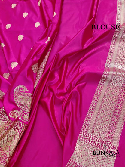 Hot Pink Koniya Buta Banarasi Mashru Silk Saree