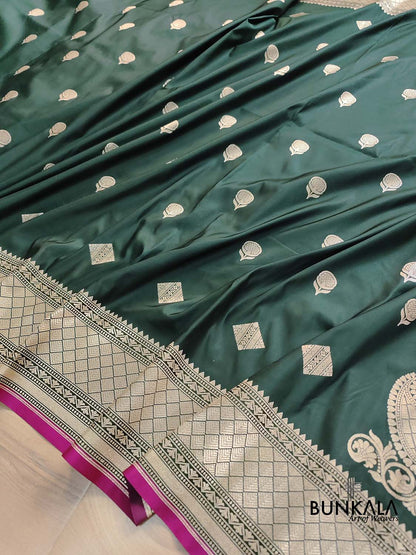 Bottle Green Koniya Buta Banarasi Mashru Silk Saree