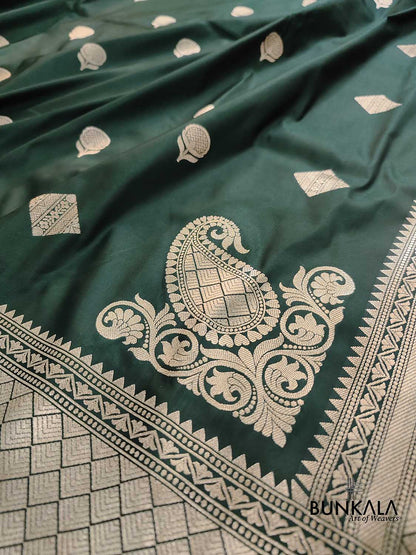 Bottle Green Koniya Buta Banarasi Mashru Silk Saree