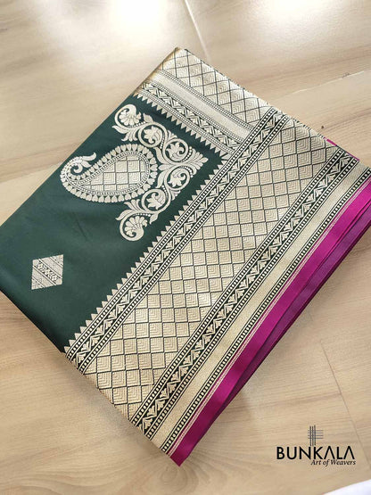 Bottle Green Koniya Buta Banarasi Mashru Silk Saree