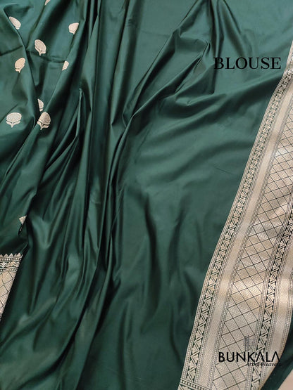 Bottle Green Koniya Buta Banarasi Mashru Silk Saree