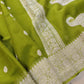 Mehendi Green Allover Silver Zari Buti Handloom Banarasi Pure Khaddi Chiffon Saree