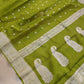 Mehendi Green Allover Silver Zari Buti Handloom Banarasi Pure Khaddi Chiffon Saree