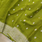Mehendi Green Allover Silver Zari Buti Handloom Banarasi Pure Khaddi Chiffon Saree