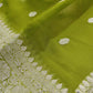 Mehendi Green Allover Silver Zari Buti Handloom Banarasi Pure Khaddi Chiffon Saree