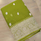 Mehendi Green Allover Silver Zari Buti Handloom Banarasi Pure Khaddi Chiffon Saree