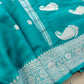 Peacock Blue Allover Silver Zari Buti Handloom Banarasi Pure Khaddi Chiffon Saree