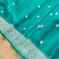 Peacock Blue Allover Silver Zari Buti Handloom Banarasi Pure Khaddi Chiffon Saree