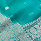 Peacock Blue Allover Silver Zari Buti Handloom Banarasi Pure Khaddi Chiffon Saree
