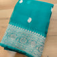 Peacock Blue Allover Silver Zari Buti Handloom Banarasi Pure Khaddi Chiffon Saree