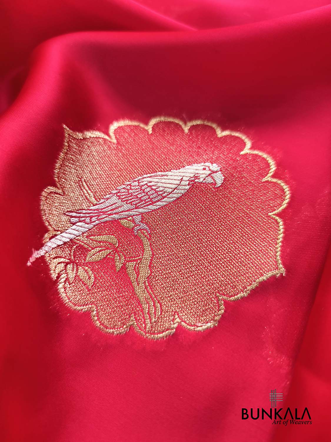 Reddish Pink Birds Jharokha Design Sona Rupa Banarasi Mashru Organza Silk Saree