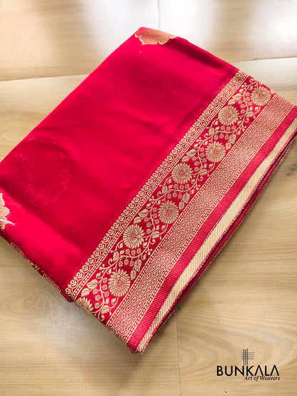 Reddish Pink Birds Jharokha Design Sona Rupa Banarasi Mashru Organza Silk Saree