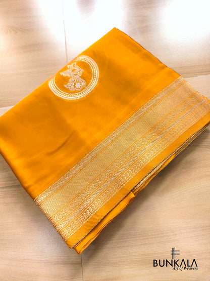 Mustard Yellow Birds Jharokha Design Sona Rupa Banarasi Mashru Organza Silk Saree
