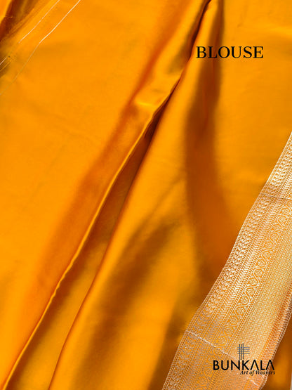 Mustard Yellow Birds Jharokha Design Sona Rupa Banarasi Mashru Organza Silk Saree