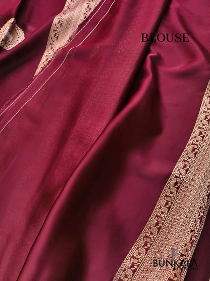 Maroon Horse Jharokha Design Sona Rupa Banarasi Mashru Organza Silk Saree