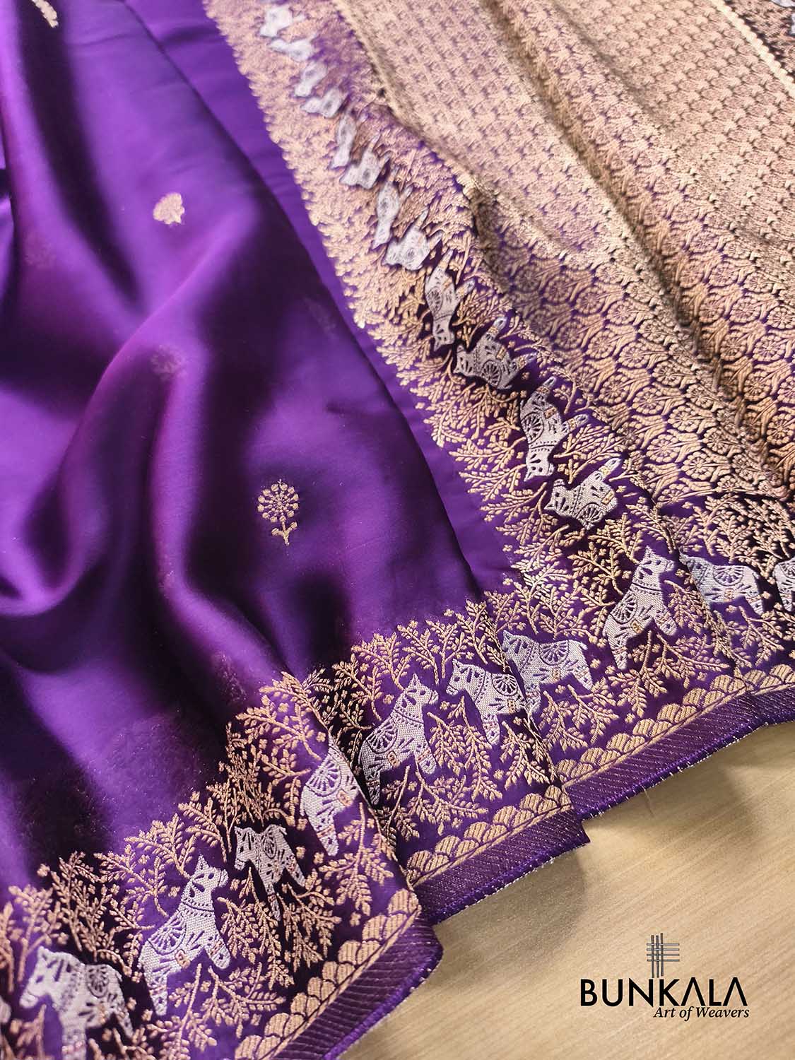 Purple Horse Jharokha Design Sona Rupa Banarasi Mashru Organza Silk Saree