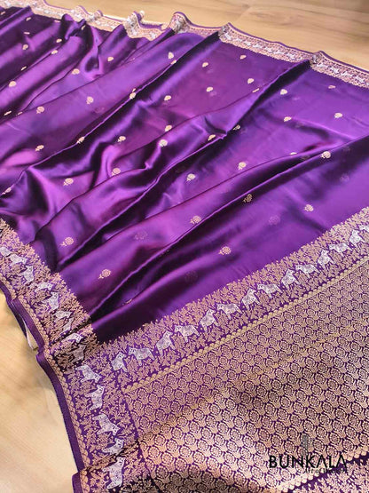 Purple Horse Jharokha Design Sona Rupa Banarasi Mashru Organza Silk Saree