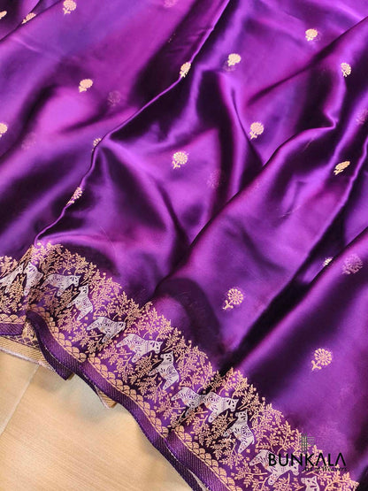 Purple Horse Jharokha Design Sona Rupa Banarasi Mashru Organza Silk Saree